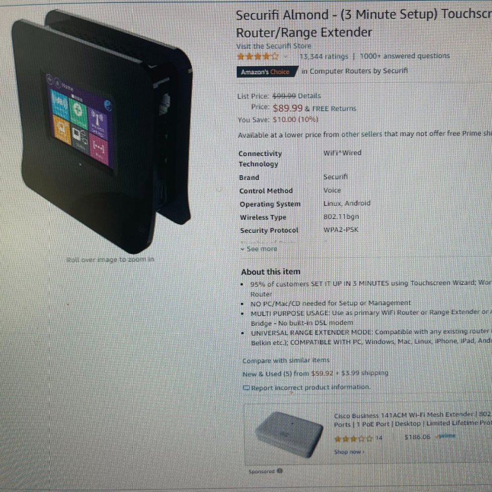 Securifi Almond Touchscreen Wireless Router Ranger Extender